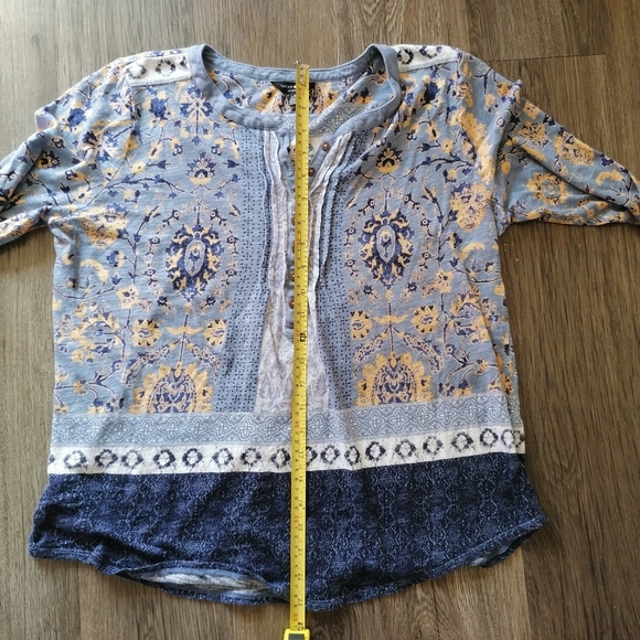 Lucky Brand Tunic Long Sleeve Boho Peasant Blouse Blue/Yellow Size L - Picture 8 of 14